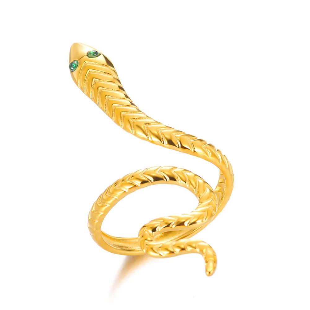 خواتم ثعبان من الفولاذ المقاوم للصدأ مطلية بالذهب 316L