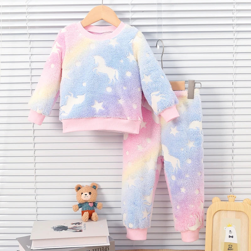 Colored autumn and winter plush night fluorescent warm pajama set