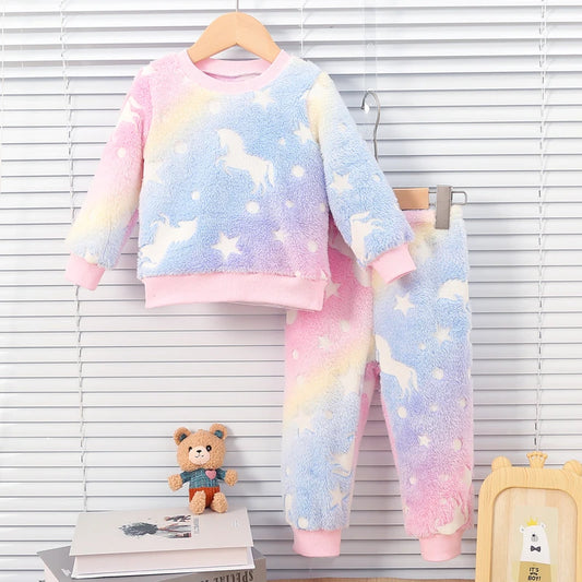 Colored autumn and winter plush night fluorescent warm pajama set