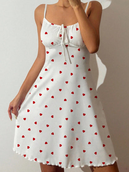 Sexy Nightdress  Heart Printed Mini Dress Lingerie Pyjamas