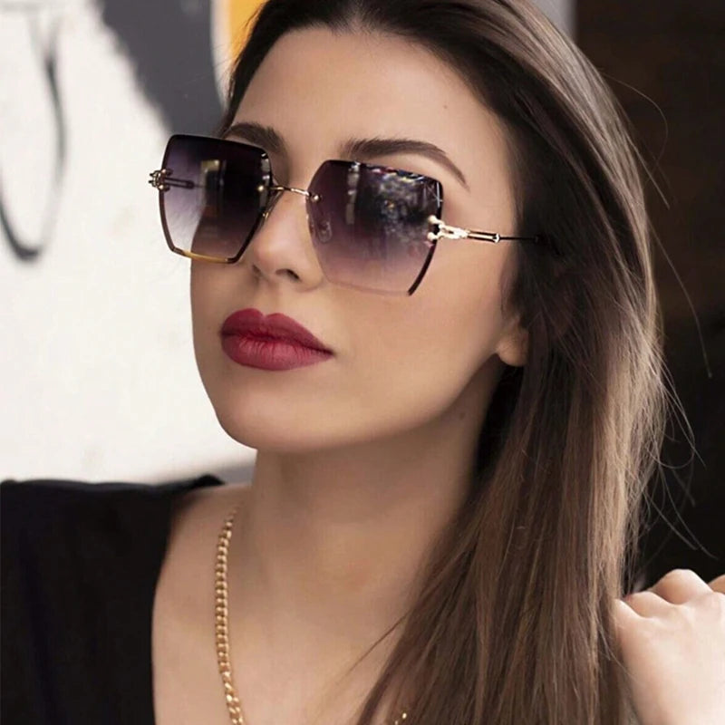 Oversized Rimless Sexy Vintage Sunglasses