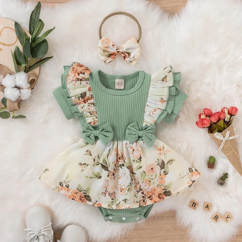 0-18 Months Cotton Ruffle Sleeve Butterfly Floral Dress