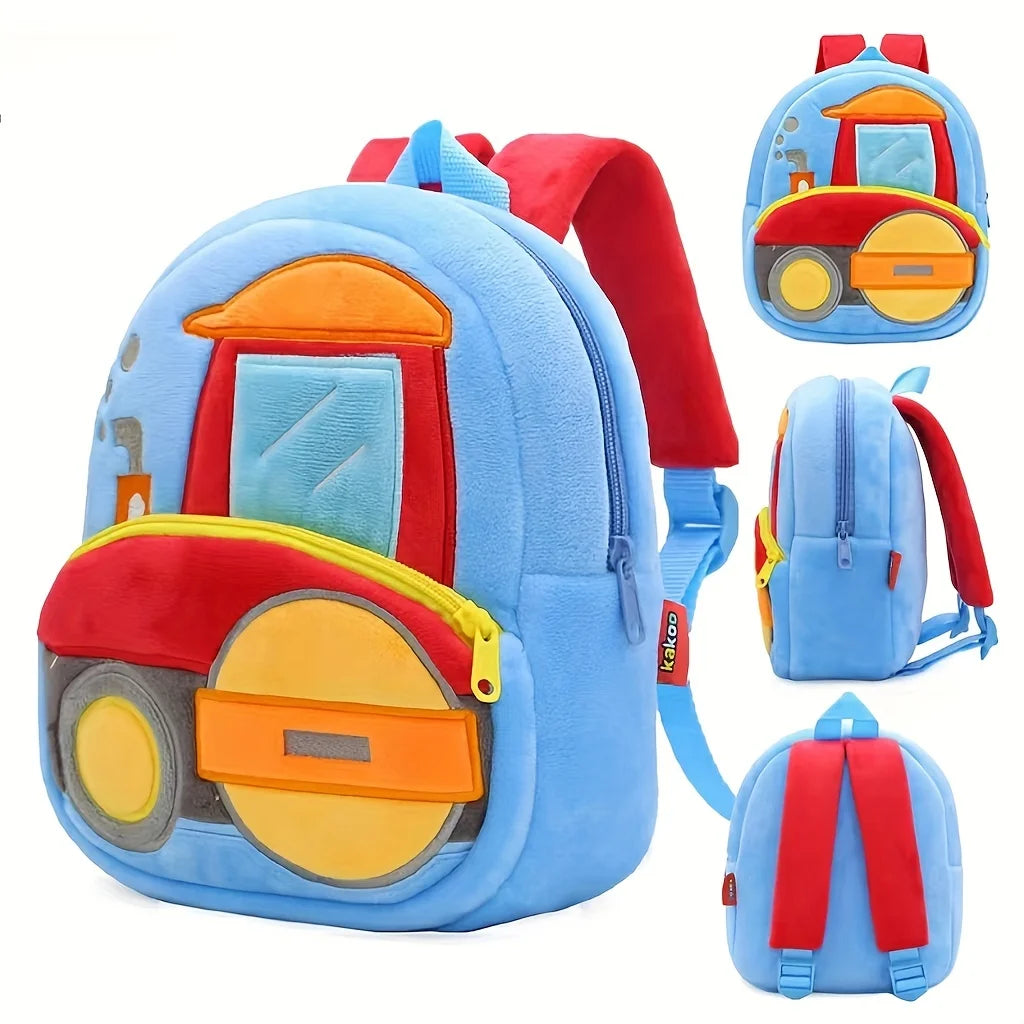 Cartoon Plush Kid Backpack Engineering Vehicles Kindergarten Schoolbag