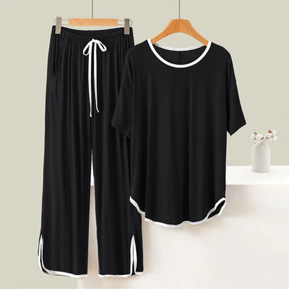 Sleep Lounge Short-Sleeve Cartoon Polyester Sleepwear Pajama Sets