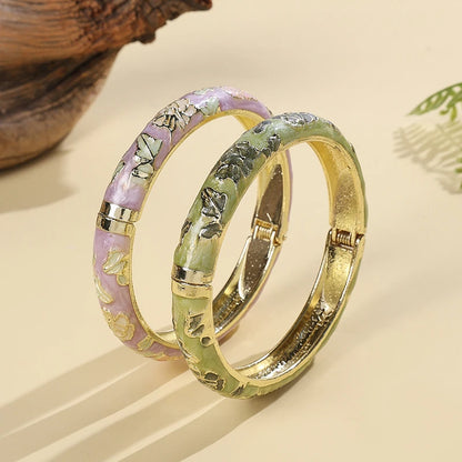Vintage Enameled Flower Bangles Bracelet