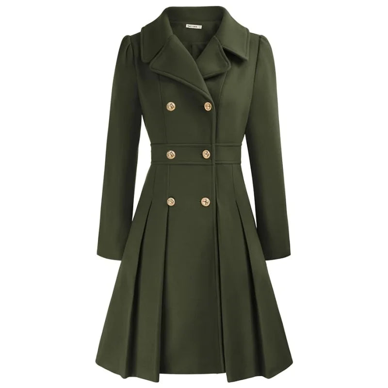 Winter Woolen Trench Coat Skirt Double Breasted Flip Lapel Jacket