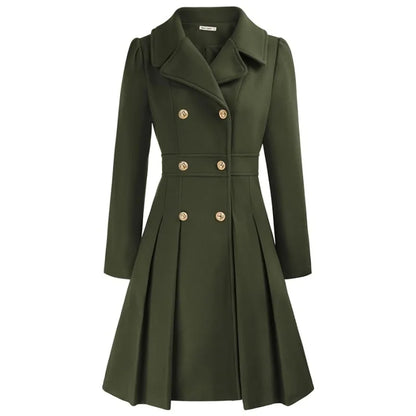 Winter Woolen Trench Coat Skirt Double Breasted Flip Lapel Jacket