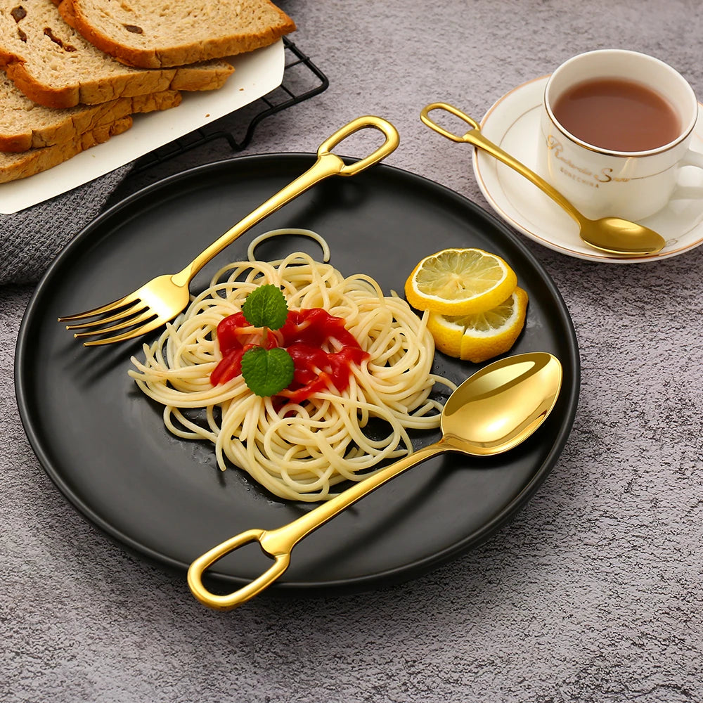 5Pcs Luxury Tableware Stainless Steel Knife Fork Spoon Cutlery Set