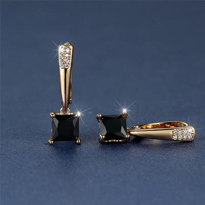 Geometric Crystal Antique Black Zircon Square Stone Earrings