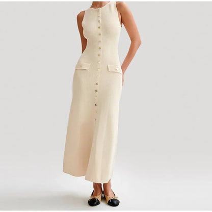 Sleeveless O Neck Button Dress