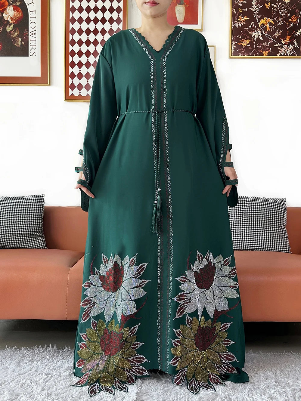 Muslim Chiffon Diamond Long Sleeve African Abaya