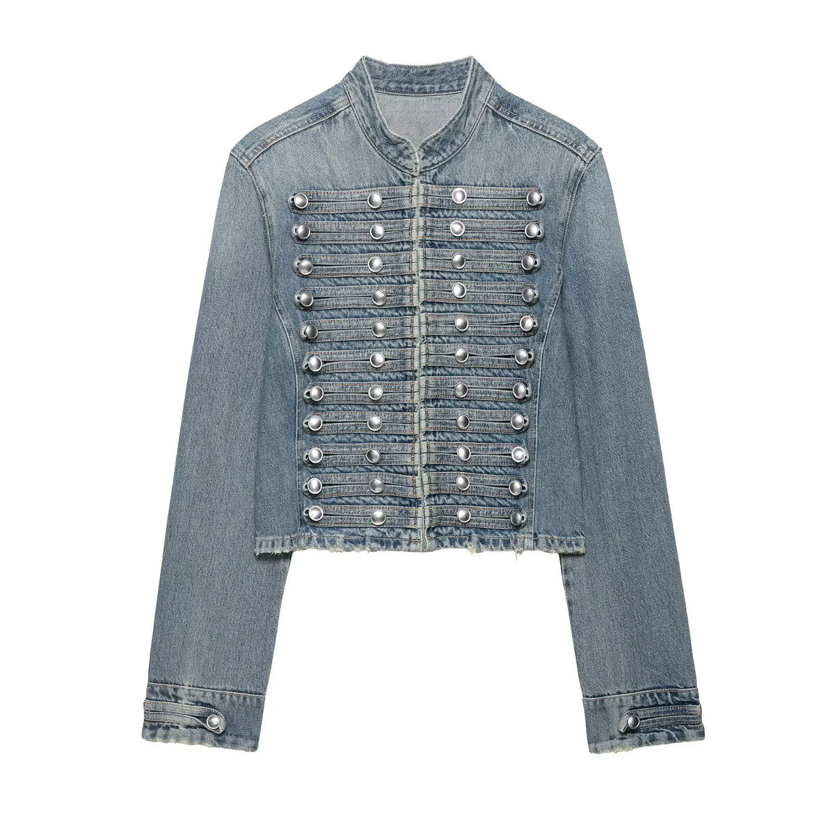 Denim Front Metal Button Decoration Long Sleeve Slim Jacket