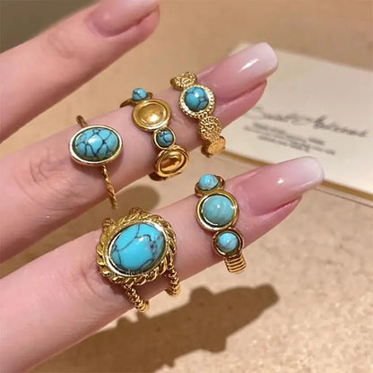 Bohemia Light Blue Stone Turquoise Minimalist Stainless Steel Knuckle Rings