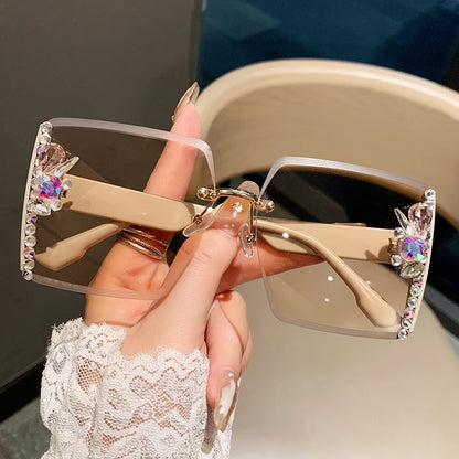 Oversized Square Luxury Rimless Diamond Sunglasses