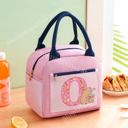 Lunch Bag Anime Capybara Letter A-Z Handbag Girls School