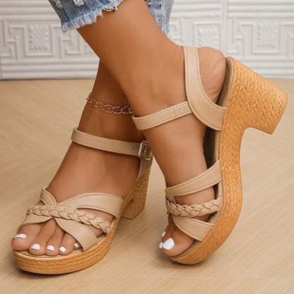 Braided High Heels Chunky Platform Gladiator Sandals