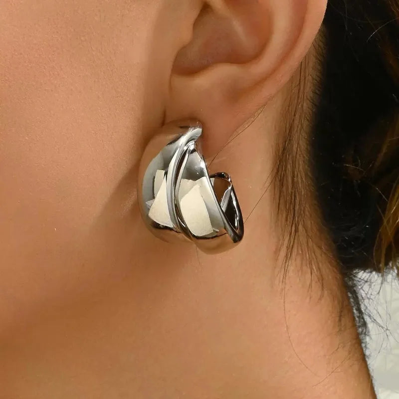 Chunky Hoop Gold Geometric Drop Earrings