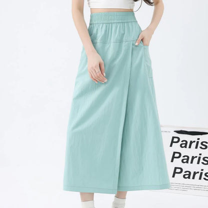 Loose Fit Thin Pants High Waist Slit Korean Midi Cargo skirt