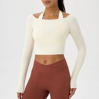 Sexy Off Shoulder Yoga Top Long Sleeve Gym Running Shirt