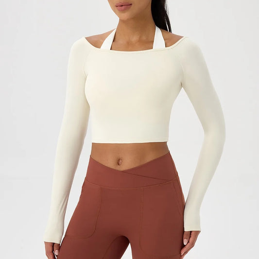 Sexy Off Shoulder Yoga Top Long Sleeve Gym Running Shirt