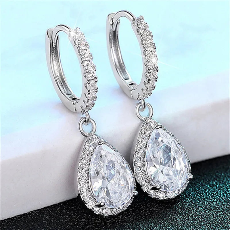 925 Sterling Silver Drop Zirconia Crystal Earrings