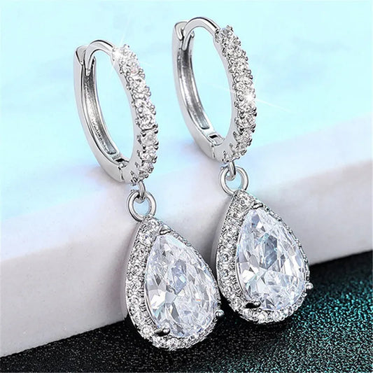 925 Sterling Silver Drop Zirconia Crystal Earrings