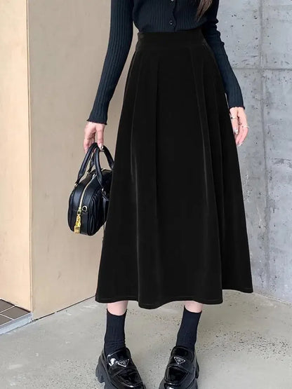 Elegant Velvet High Waist Casual Big Swing Skirts