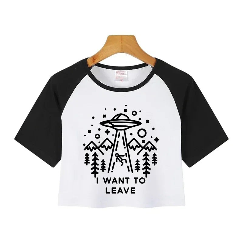 Casual Crop Tops Funny Graphic T-shirt
