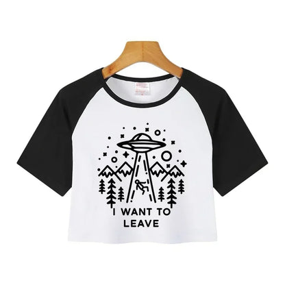 Casual Crop Tops Funny Graphic T-shirt