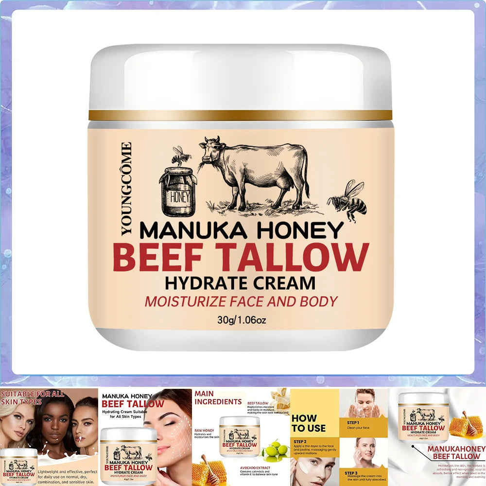Beef Tallow Honey Balm Moisturizing Hydrating Face Cream