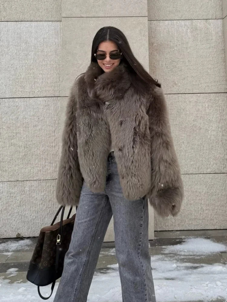 Faux Fur Long Sleeve Stand Short Jackets