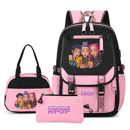Mochilas Set KPop Demon Hunters Capacity Student School Bag