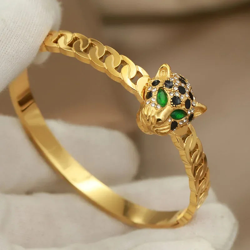 Stainless Steel Metal Crystal Leopard Bangles bracelets