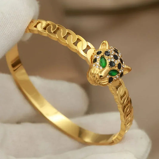 Stainless Steel Metal Crystal Leopard Bangles bracelets