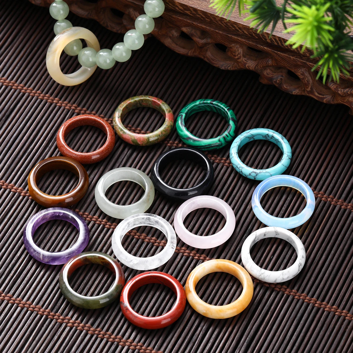 1 Pc Natural Stone Jade Crystal Agate Obsidian Fengshui Lucky Rings