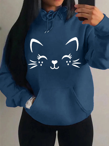 Casual Hip Hop Hoodie Happy Cat Pulloverar
