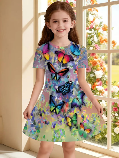 Beautiful Butterfly Printed Short Sleeve Dress
