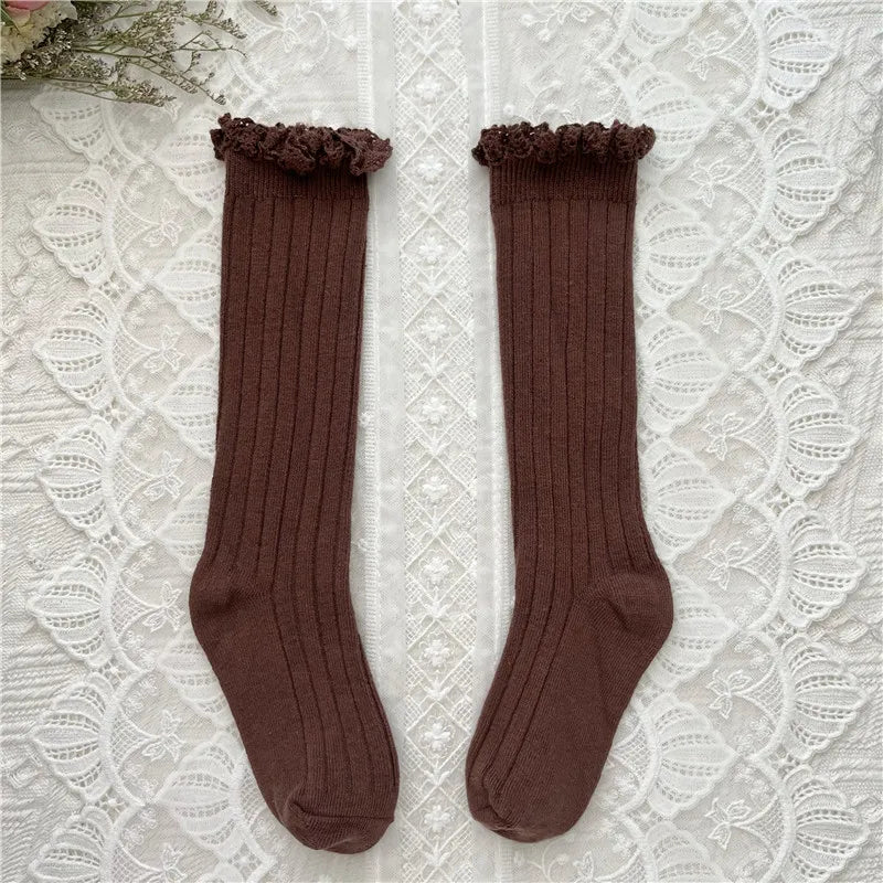 Ruffle Knee High Socks Baby Girls Toddlers Long Soft Cotton Sock 0-8Years
