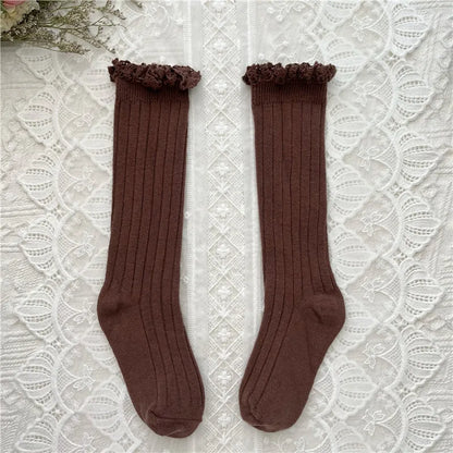 Ruffle Knee High Socks Baby Girls Toddlers Long Soft Cotton Sock 0-8Years