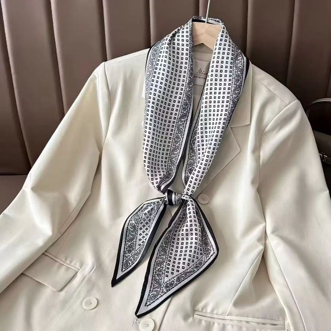 Luxury Long Silk Scarf Animal Horse Print Thin Narrow Scarf Shawl
