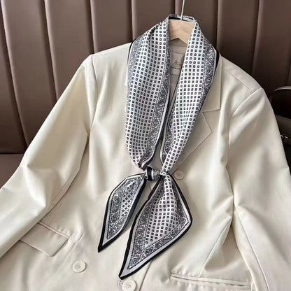 Luxury Long Silk Scarf Animal Horse Print Thin Narrow Scarf Shawl