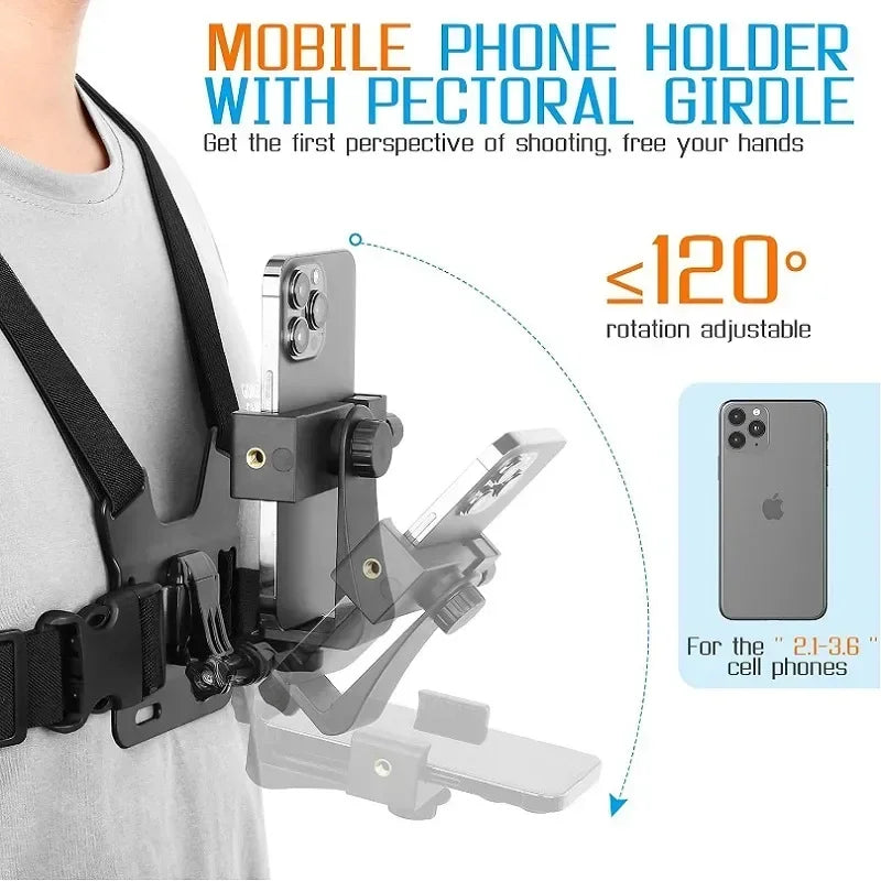 Adjustable Phone Clip Holder With Chest Strap Fixation Bracket