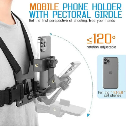 Adjustable Phone Clip Holder With Chest Strap Fixation Bracket