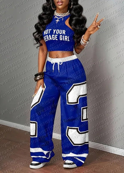 Graphic Wide Leg Elastic Waist Casual Summer Streetwear Pants