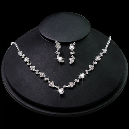 Zircon Stud Stainless Steel Necklace Jewelry Set