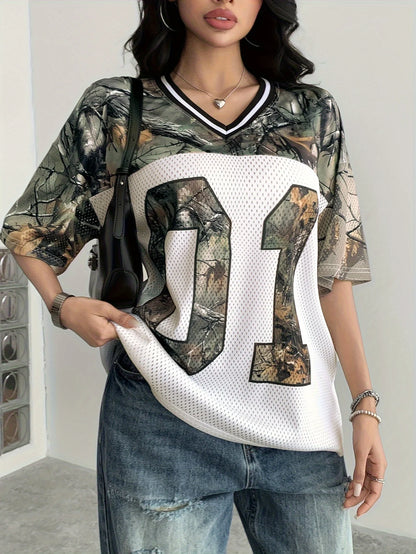 Camouflage Letter Print Sport T-Shirt