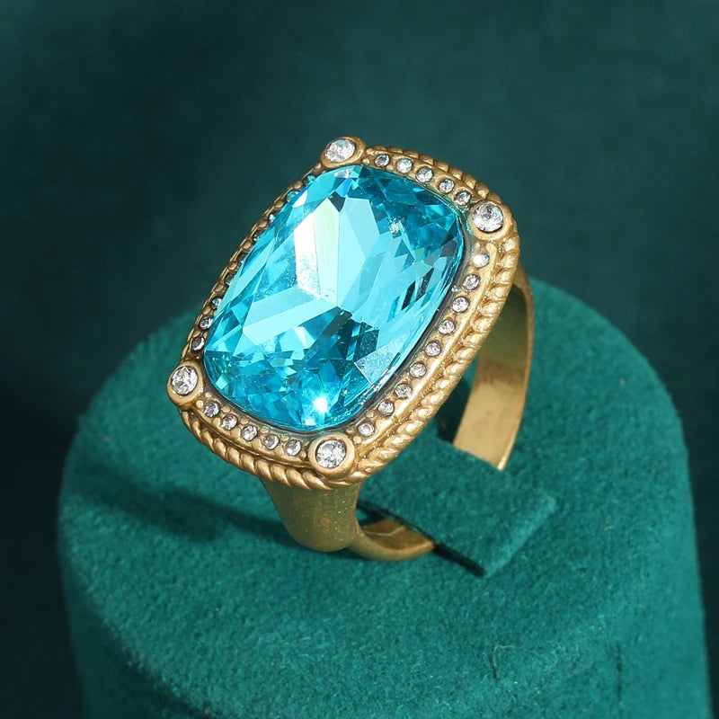 Vintage White Zircon Square Crystal Rings