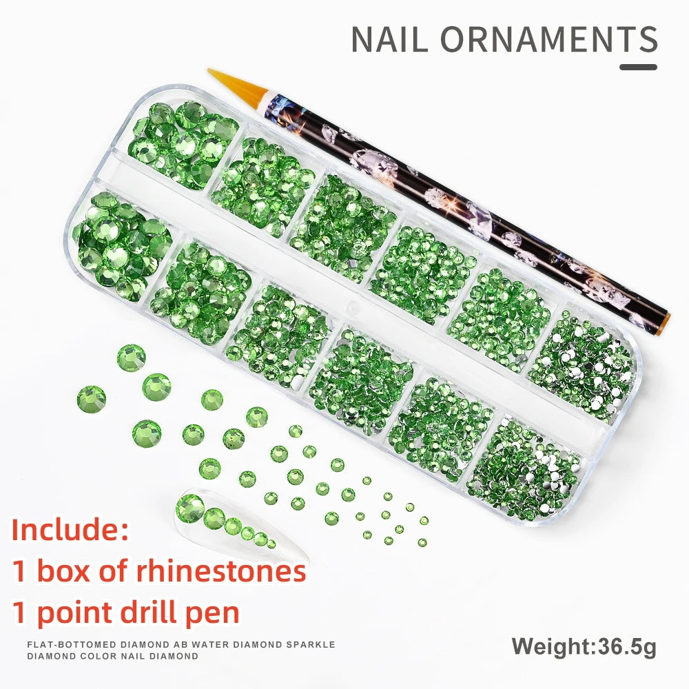 12Gird 3D Glass AB Crystal Nail Art Rhinestones Kit