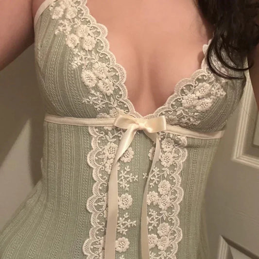 Lace Floral V Neck Spaghetti Strap Sleeveless Vest