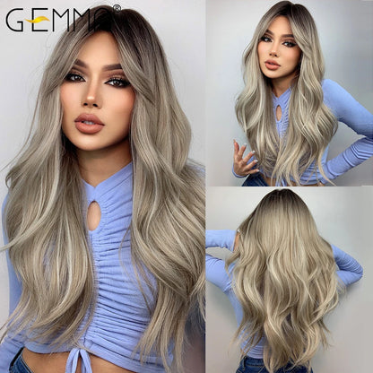 Brown Blonde Long Straight Synthetic Wigs